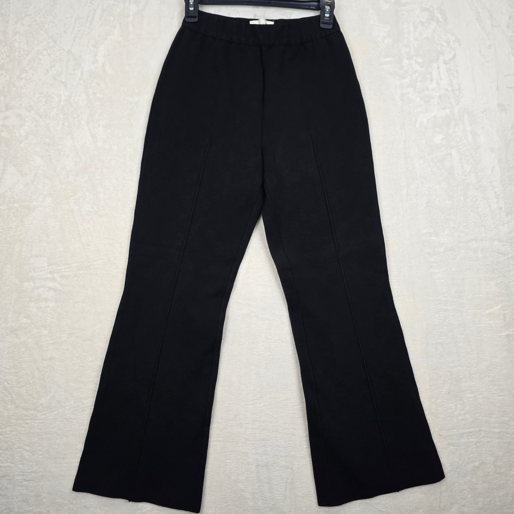 High Sport Kick Flare Pants Black Cotton Lycra Knit Pintuck Made in Italy Med